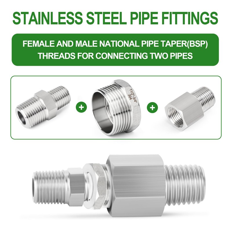 TAISHER 2 Pieces 304 Stainless Steel Reducing Hex Socket 1-1/2"