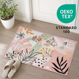 Joiedomi Door Mat Indoor Entrance 2x3 Machine Washable Art Floral Small Rugs for Entryway Non-Slip Rubber Backing Bath Mat Soft Area Rug Stain Resistant Waterproof Carpet for Bathroom Bedroom (Green)