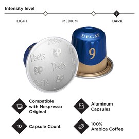 Peet's Coffee Espresso Capsules Decaffeinato Ristretto Intensity 9, Single Cup Coffee Pods, Compatible With Nespresso Original Brewers, 10Count
