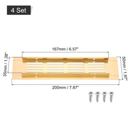 sourcing map Air Vents Cover, 4Pcs 200 x 50mm - Aluminum Alloy Mesh Air Return Vent Cover, Rectangle Louvered Ventilation Grille for Shoe Cabinet Wardrobe (Gold)