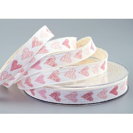 finemark 20 m x 15 mm Decorative Ribbon Happy Hearts Cream Pink Gift Ribbon Hearts Ribbon Decorative Ribbon 100% Cotton Environmentally Friendly Love Valentine's Day Mother's Day