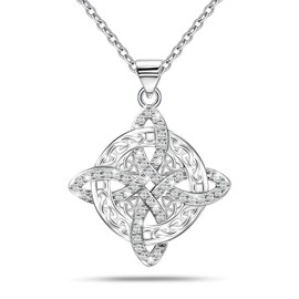 Celtic Knot Necklace S925 Sterling Silver Cubic Zirconia Vintage Irish Witches Knot Pendant Necklace Witchy Nudo de Bruja Plata Irish Wiccan Cross Jewelry Gift for Women Men Christmas Birthday