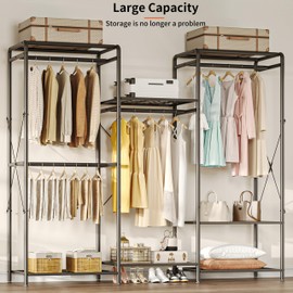 JOISCOPE Wardrobe Closet Organizer, Heavy Duty Clothes Rack, Closet System with 4 Closet Rods & 5 Closet Shelves, Adjustable Clothing Racks for Hanging Clothes & Clothing Storage, 75.2''×67.7'', Black