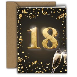 Edition Colibri XXL Glückwunschkarte 18. Geburtstag – hochwertige Klappkarte A4 mit Umschlag für Frau & Mann – grosse Geburtstagskarte – ideal für Geldgeschenk oder Gutschein, gold