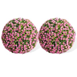 Garvee 15.7" Artificial Topiary Balls Set of 2, Flower Topiary Balls Decorative Balls for Outdoor and Indoor, Wedding Decoration,Pink Rose