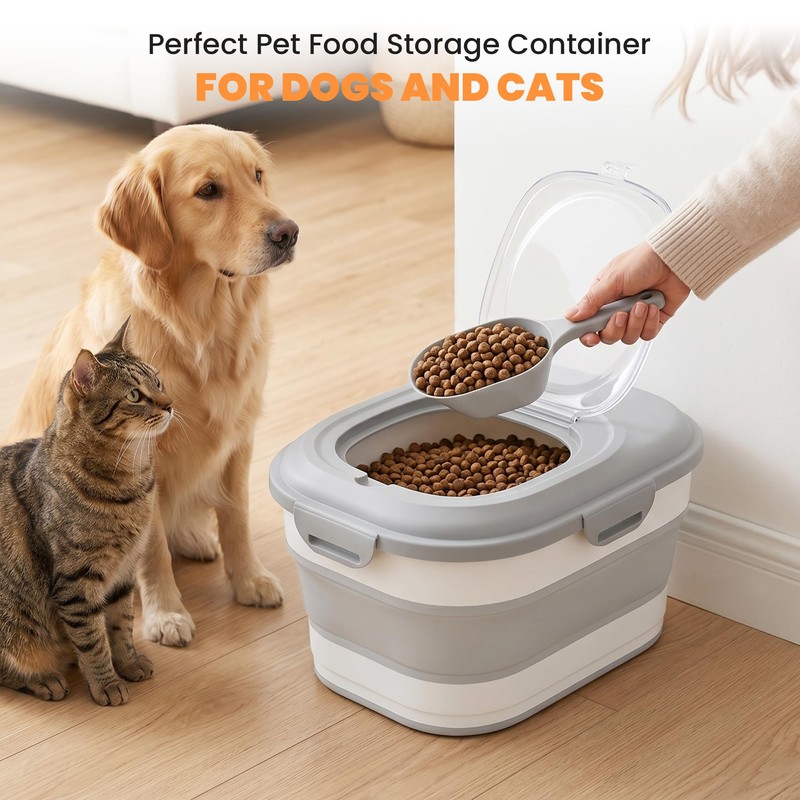 28 Lbs Dog Food Storage Container, Collapsible Cat Food Container
