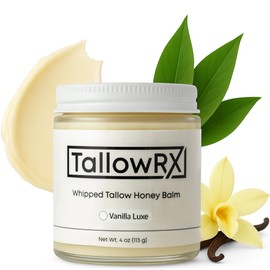 100% Grass-Fed Beef Tallow for Skin – Whipped Tallow Honey Balm, Pure & Organic Moisturizer for Face & Body with Manuka Honey, Jojoba & Calendula – Deep Hydration & Soothing (4 oz, Vanilla Scented)