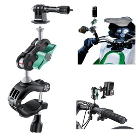 REYGEAK Bicycle Handlebar Mount Clamp Motorcycle Tube Mount Compatible with GoPro Hero 12/Hero 11/10 Insta360 X3 DJI Osmo Action Cameras - 360° Rotatable (Aluminium Model)