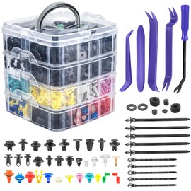1240Pcs Blue Car Retainer Clips & Fasteners Kit – 32 Universal Sizes Nylon Bumper, Fender Rivets, Door Panel Clips, and Plastic Rivets with 10 Cable Ties and Removal Tool for Toyota (1240pcs Blue)