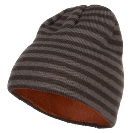 Mega Cap Reversible Striped Beanie - Charcoal Orange OSFM