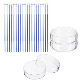 PATIKIL 60mm High Borosilicate Glass Petri Dishes with Lids, 4 Pack Petri Plates with 20 Pack Inoculation Loop for Lab Science Experiment, Clear