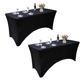 Yoquare 2 Pack Black 6FT Rectangular Spandex Table Cover - Wrinkle Resistant, Stretchable - Fitted Table Cloth for Parties, Banquets, Weddings and Festivals