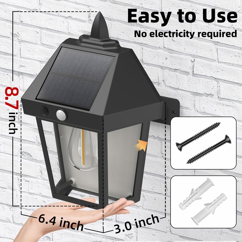 DERAYSION Solar Porch Lights Outdoor, 9 Inch Solar Wall Lanterns