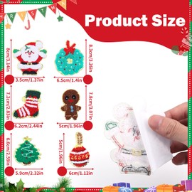 6Pcs Christmas Self Adhesive Chenille Patches Glitter Santa Claus Garlands Gingerbread Man Christmas Stockings Candy Chenille Patches for Clothes Dress Hat Socks Jeans DIY Accessories