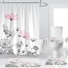 Kikiry Pink Gray Shower Curtain Set 4Pcs Daisy Floral Grey