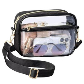 XSDSLS Transparent Shoulder Bag PVC Transparent Bag Waterproof Transparent Crossbody Shoulder Bag with Adjustable Strap for Concerts Sports Events Travel, black