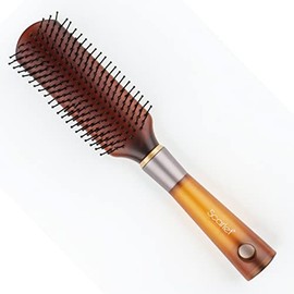 Scarlet Line Professional 9 Row Medium Flat Hair Brush For Styling with Anti Slip Handle n Ball Tip Nylon Bristles for Women n Men_Brown Color