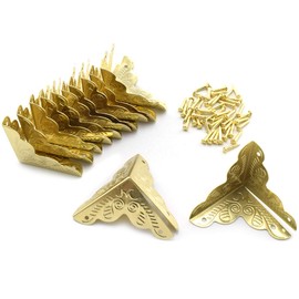 SDTC Tech 12 Pack Furniture Corner Protector 1" x 1" Antique Gold Triangle Edge Decorative Metal Corner Guard for Storage Box Jewelry Case Cabinet Coffee Table Wooden Chest etc.