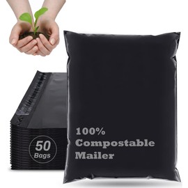 JENCENBIO Organic Waste Bags 26 x 38 cm Pack of 50 100% Compostable Shipping Bags for Clothing and Textiles White
