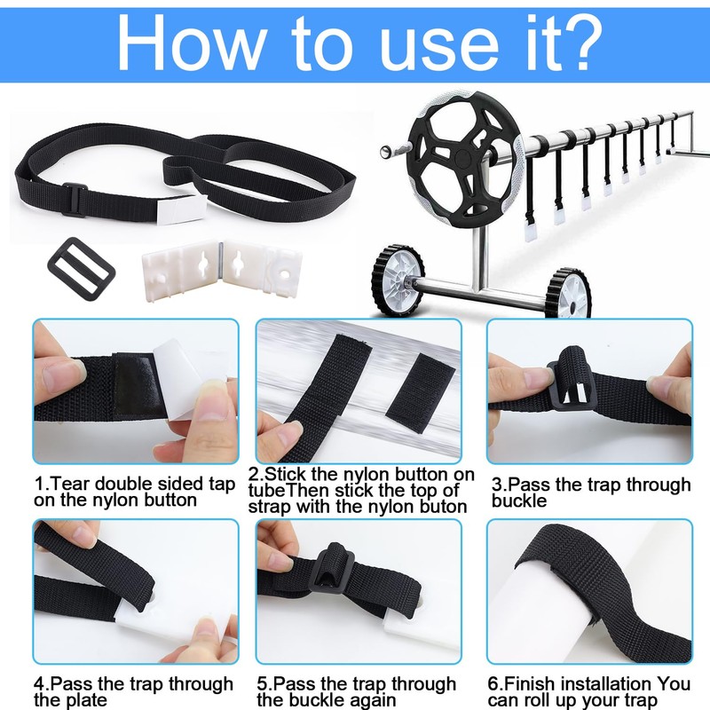 Abnaok Set of 8 Mounting Straps and Clips, Pool Reel