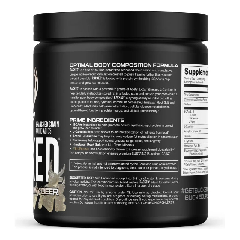 Bucked Up Racked Bcaa 2:1:1 White Gummy Deer, 30 Porciones