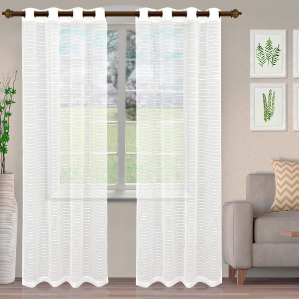 SUPERIOR Jackson Stripe Sheer Curtains, Window Accents, Perfect for Natural Light, with Rod Pockets or Grommets, Modern, Transtitional, Rustic, Bohemian, Curtain Set of 2 Panels, 52" X 108", White