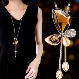 Inateannal Crystal Butterfly Necklace Inlay Rhinestone Flower Pendant Y-Necklace Gold Snake Chain Lariat Necklace Long Tassel Statement Sweater Necklace Jewelry for Women Girls