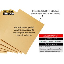 Fit For The Job 5 Large A4 Size Sheets Medium Grade Sandpaper for Sanding Wood, Furniture, Metal, Plaster For Home Improvement, Decorating & More, 11x9 inch (230x280mm) 11" x 9"