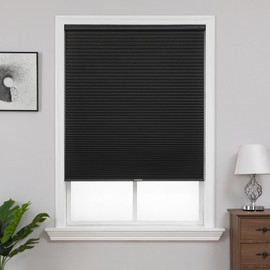 Joydeco No Tools No Drill Window Blinds for Indoor Windows, Blackout Shades Cellular Shades Cordless, No Drill Blinds for Windows, Window Shades for Home, Bedrooms, Doors (Black, 34" W x 64" H)