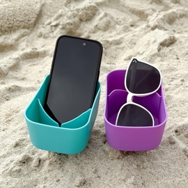 Luuzunn - Portavasos de arena para playa con bolsillo, posavasos de arena para playa, portavasos, para viajes, multicolor, 2 unidades, color verde/morado