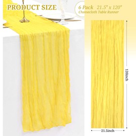 6 Pack Yellow Cheesecloth Table Runner Gauze Table Runner 21.5 x 120Inch Long Semi-Sheer Table Runner Boho or Rustic Wedding Table Decor for Wedding Decor Arch Draping Bridal Shower Party