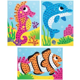 Baker Ross AX142 Sealife Sequin Art Pictures - Pack of 4, Animal Crafts for Kids Art Sessions to Make, Decorate and Display,Blue,Green,Orange,Pink,Purple,White