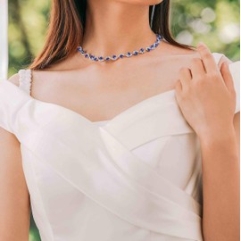 Unicra Bride Silver Necklace Earrings Set Crystal Bridal Wedding Jewelry Set Rhinestone Choker Necklace for Women and Brides