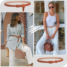 JASGOOD Skinny Belt for Women Jeans Thin Leather Waist Belts With Black Metal Prong Buckle