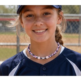 NUKAYAI Baseball Necklace for Girls Daughter Niece Pink/Black/White Tri-Braided Rope Necklaces for Softball Baseball Team Players Lovers Fans 18in
