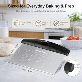 Ourokhome Cortador de banco de pastelería de masa, cortador de pizza de acero inoxidable para hornear cocina, apto para lavavajillas, escala de medici