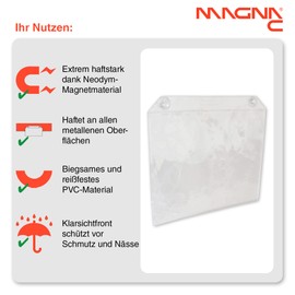 Magna-C® Magnetic Case with Strong Neodymium Magnets | Transparent Document Pocket on Both Sides | 300 x 220 mm | DIN A4 Lying Down