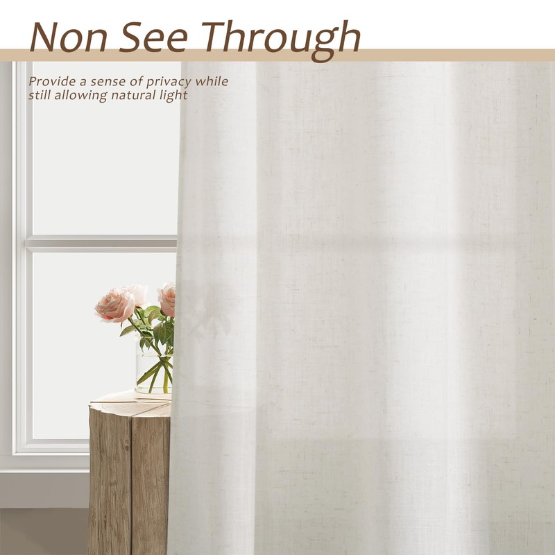 Natural Linen Curtains 84 Inch Length 2 Panels Cream White