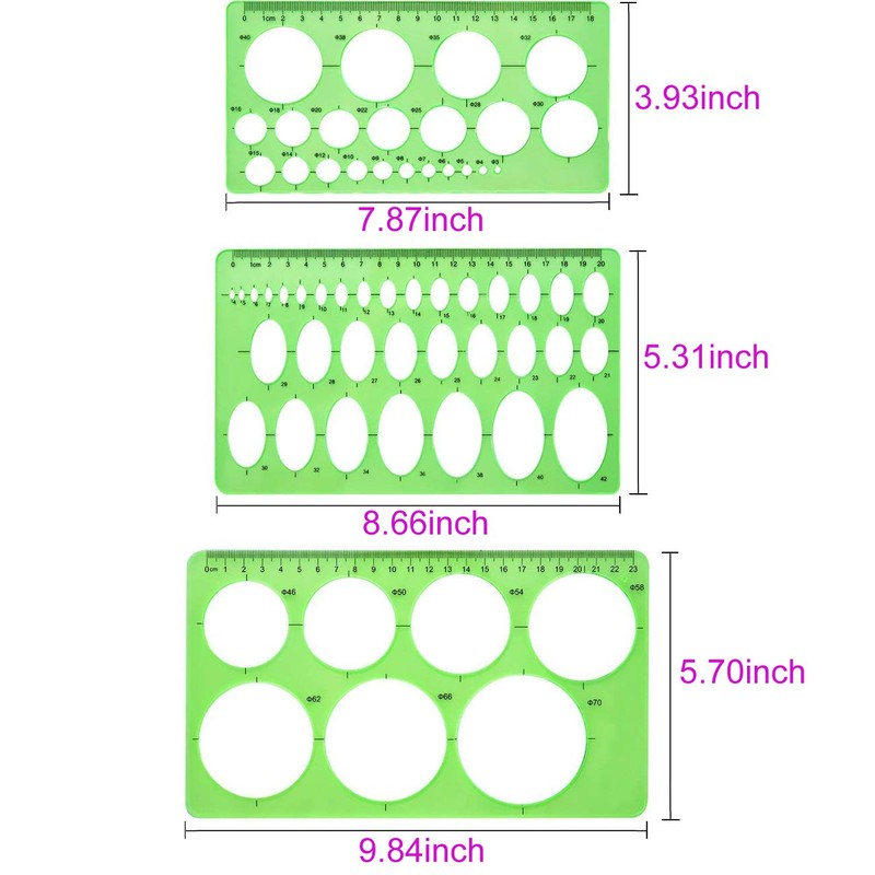 QISF Pack of 9 Circular Stencils, Circular and Oval Stencils,