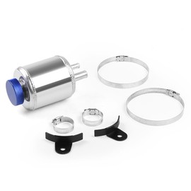 Silver Universal Aluminum Fuel Cell Surge Tank Power Steering Tank Oil Catch Can Tank Power Steering Fluid Reservoir Tank With Clamps Kit