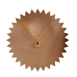 Inilbran Boho Crystal Crown Choker Necklace Vintage Sapphire Crown Pendant Necklace Gold Queen Crown Chain Necklace Minimalist CZ Crown Necklace Jewelry for Women and Girls