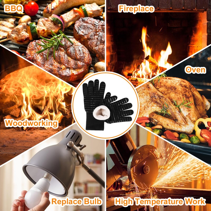 Flintronic Barbecue Gloves, Heat Resistant with 800°C, Fireproof Gloves, Baking