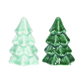 Transpac TC01572 4.2 x 3.2 cm Iridescent Christmas Tree Salt and Pepper Shaker Set Mint Green and Forest Green
