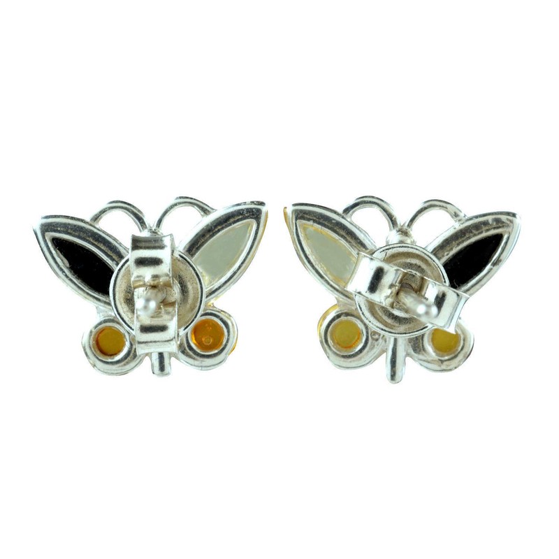Sterling Silver and Baltic Multicolored Amber Earrings "Butterfly"