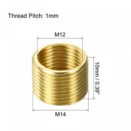 sourcing map Thread Reducing Nuts Insert M14 x 1mm Male to M12 x 1mm Female Brass Adapters 10mm Long Pipe Fitting Conversion Sleeve Reducer, Pack of 5