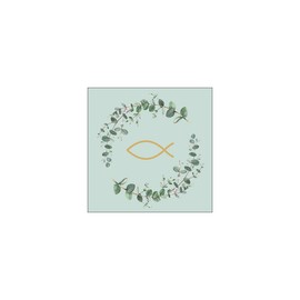 20 Napkins Fish in Wreath Full of Leaves Green | Communion | Confirmation | Christening | Table Decoration | Decoupage | Decoupage | Decoupage | Decoupage | 33 x 33