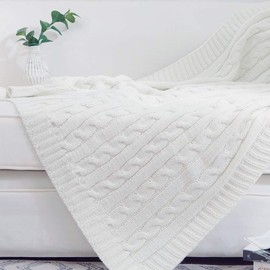Cheer Collection Off White Cable Knit Throw Blanket | Super Soft Blanket for Bed, Couch, Chair, Cable Knit Design, 100% Acrylic Accent Ivory Throw - 50 x 60 inches