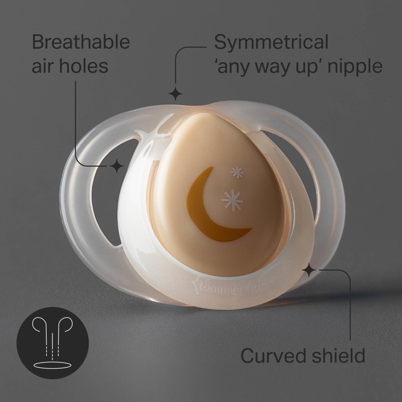Tommee Tippee Night Time Pacifier, 6-18 Months, Symmetrical Silicone Baglet,