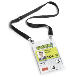 Durable Event Name Badge A6 with Black Lanyard, Pack of 10, Lanyard Includes Safety Release, Ideal for Events and Exhibitions