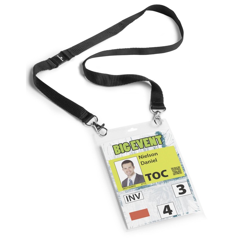 Durable Event Name Badge A6 with Black Lanyard, Pack of